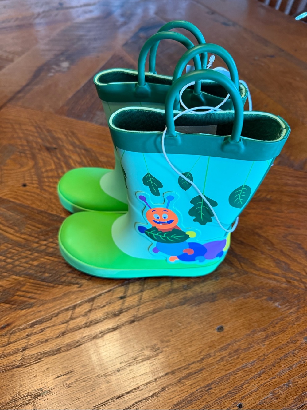 NWT Cat & Jack Green and Teal Kids Caterpillar Rain Boots Sz 10